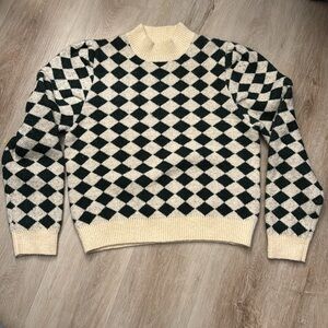Anthropologie THML Checked Diamond Mock Neck Sweater